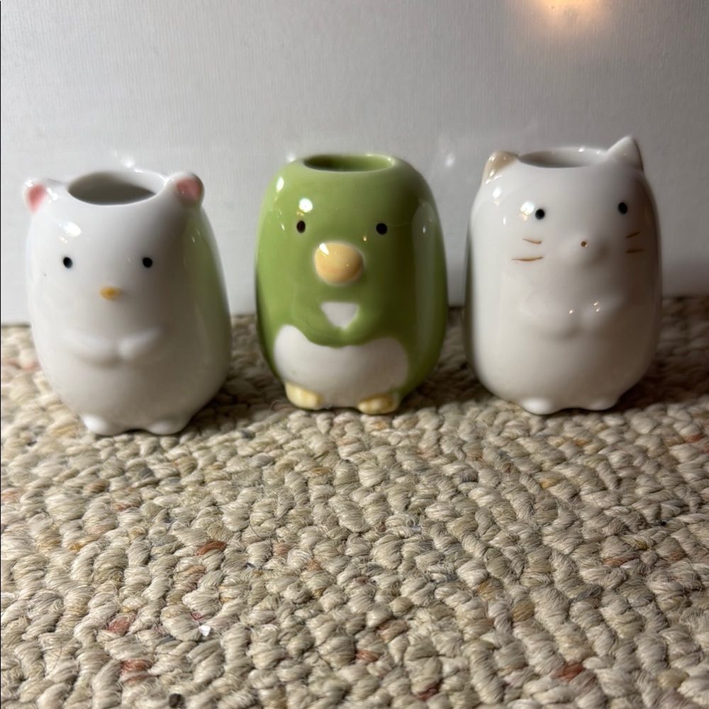 Adorable Ceramic Animal Figurines Set - White and Green